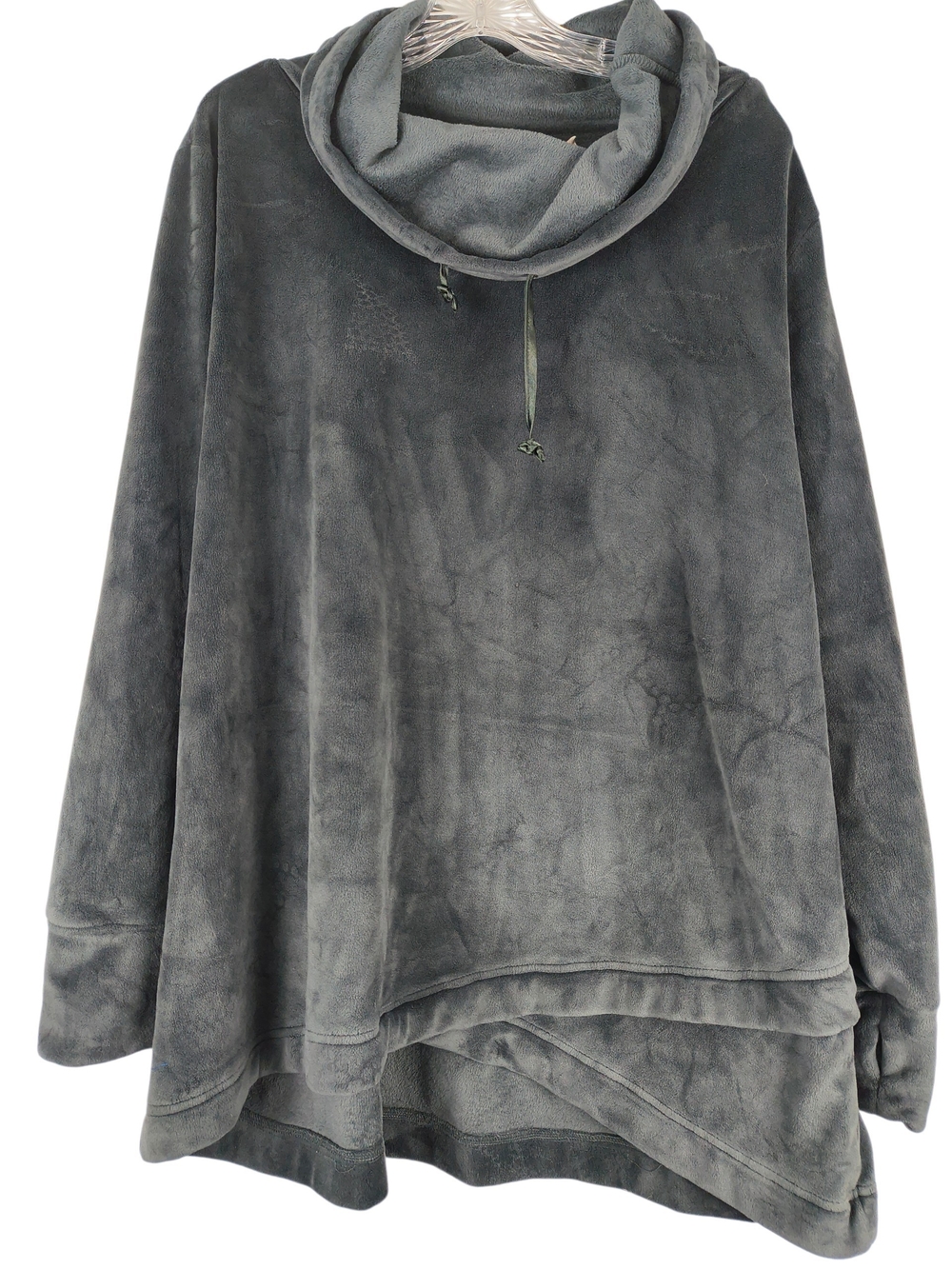 Soft Surroundings Sweater Women's 2X Gray Velour Funnel Neck Crossover Hem Cozy